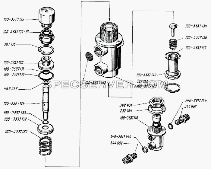 Установка крана управления тормозом-замедлителем для БелАЗ-7522 (список запасных частей)
