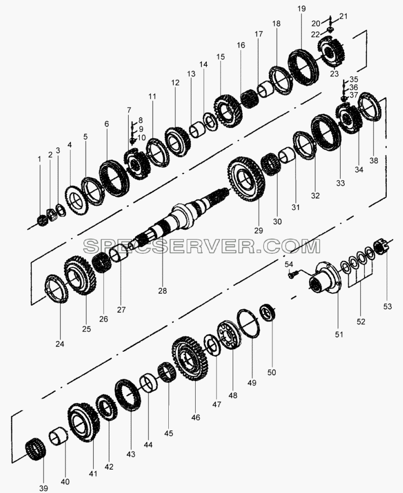 Вал первичный и шестерни коробки передач для EQ-1074 (список запасных частей)