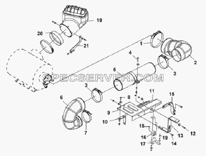 Intake Pipe Subassembly-From Air Filter to Engine для L3251A3 (вара.) (список запасных частей)