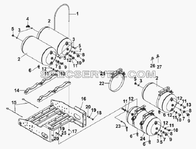 Front/Rear Air Reservoir Subassembly для L3251A3 (вара.) (список запасных частей)