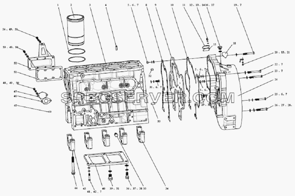 Блок цилиндра для СА-1083 (список запасных частей)