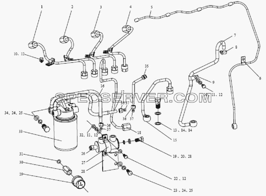 Топливный трубопровод для СА-1083 (список запасных частей)