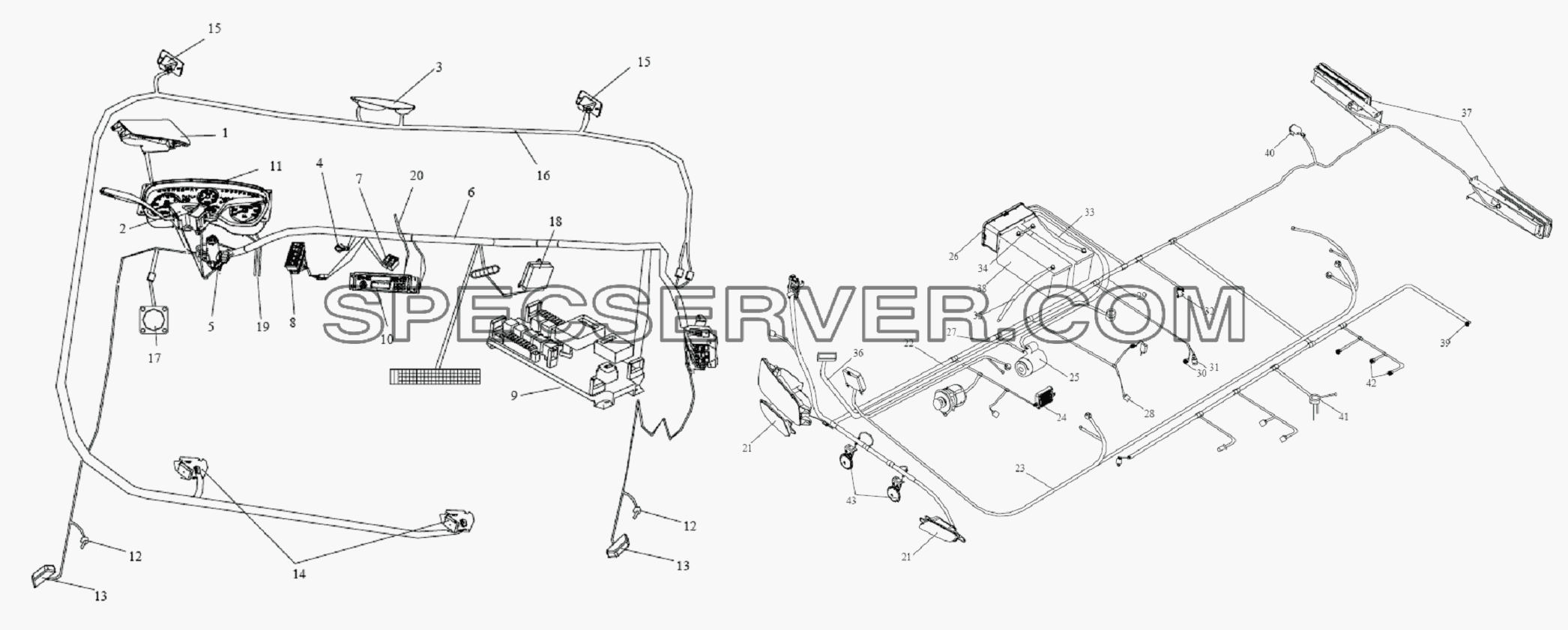 Электрическое устройство (Кузов и шасси) для СА-1083 (список запасных частей)