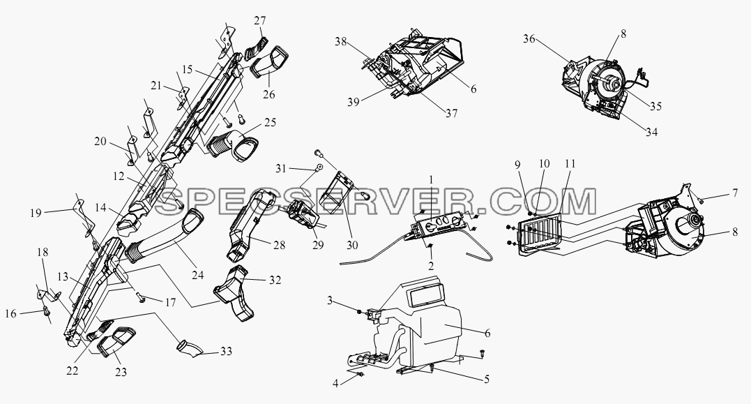 Отопитель для СА-3252 (P2K2BT1A) (список запасных частей)