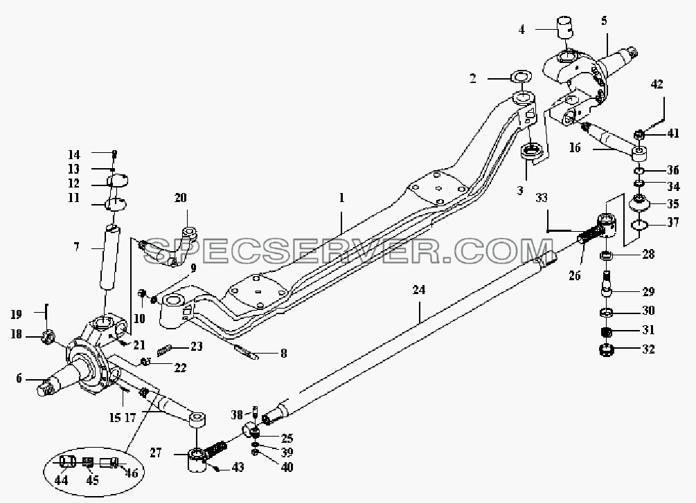 Передний вал и рулевая поперечная штанга для СА-3252 (P2K2BT1A) (список запасных частей)