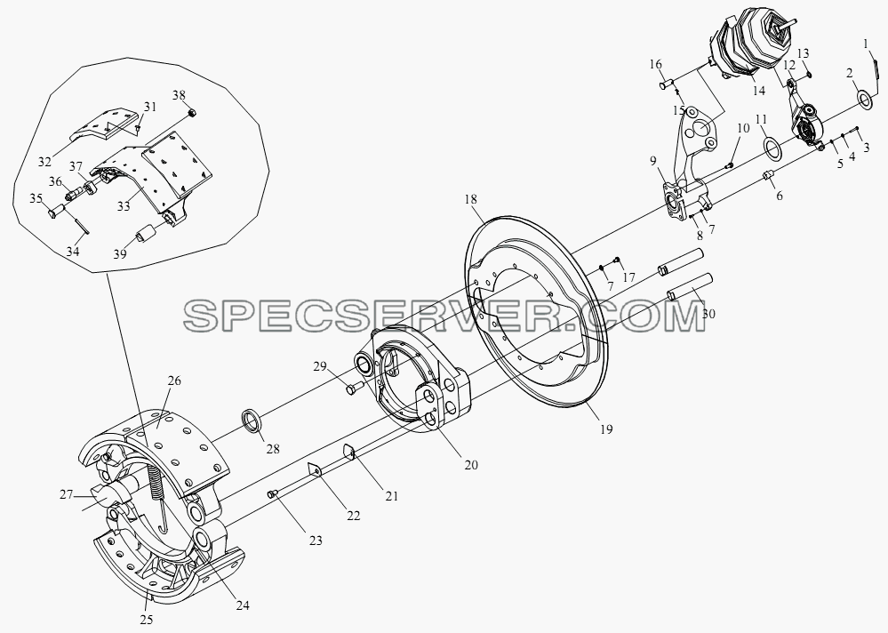 Тормозные механизмы передних колес для СА-3252 (P2K2BT1A) (список запасных частей)
