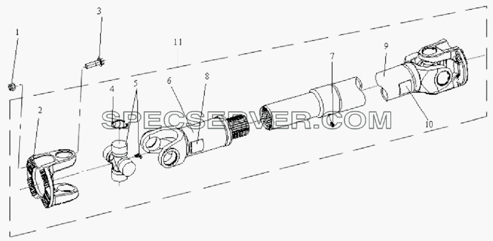 Карданный вал среднего моста для СА-3252 (P2K2T1A) (список запасных частей)