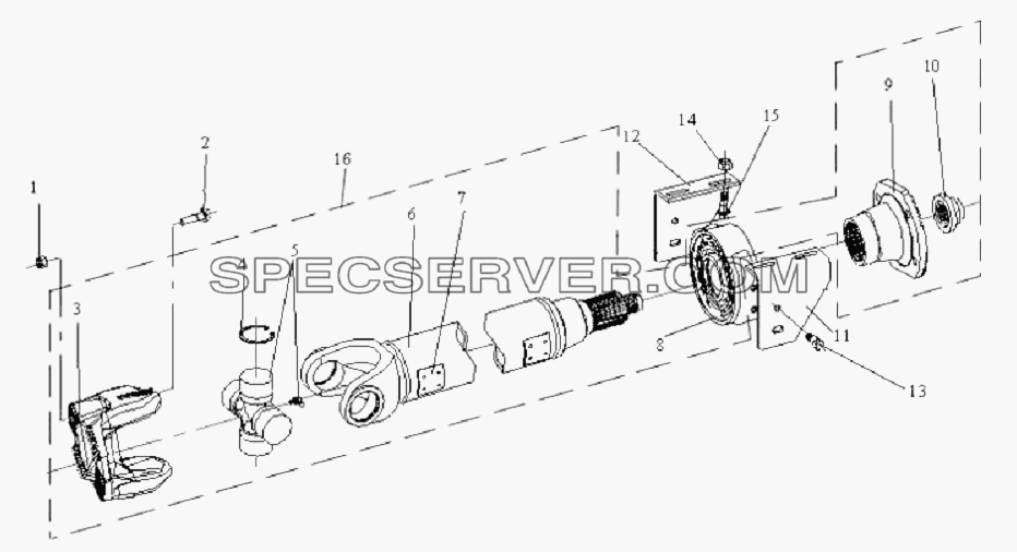 Средний карданный вал среднего моста для СА-3252 (P2K2T1A) (список запасных частей)