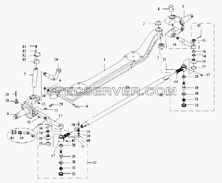 Передний вал и рулевая поперечная штанга для СА-3252 (P2K2T1A) (список запасных частей)