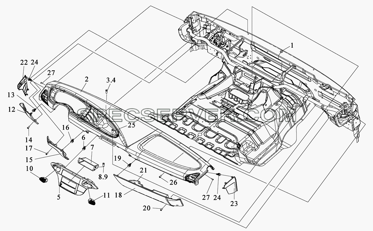 Наружная облицовка панели приборов для СА-3252 (список запасных частей)