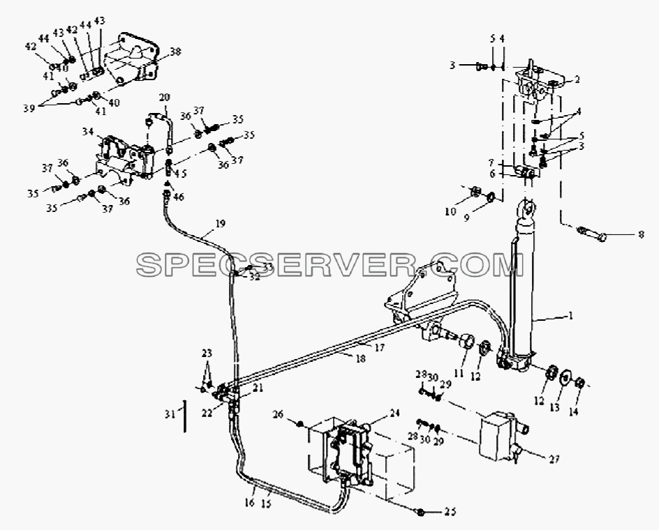 Гидравлическая опора и управляющий механизм опрокидывания кабины для СА-3312 (P2K2B2T4A2Z) (список запасных частей)