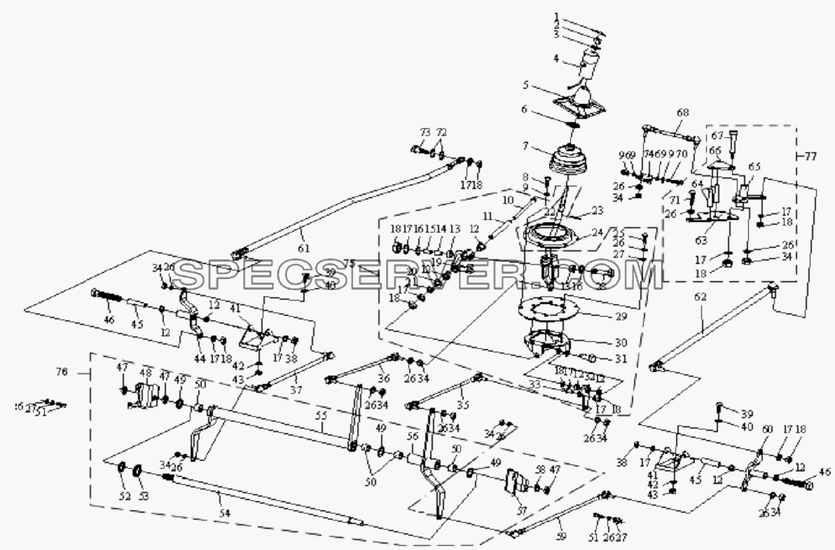 Управляющий механизм переключения передач для СА-3312 (P2K2B2T4A2Z) (список запасных частей)
