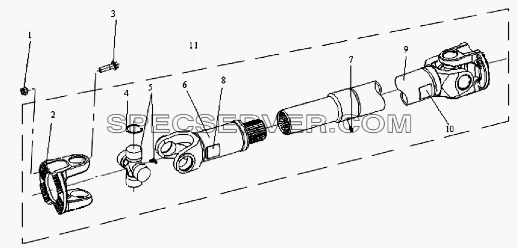 Карданный вал среднего моста для СА-3312 (P2K2B2T4A2Z) (список запасных частей)