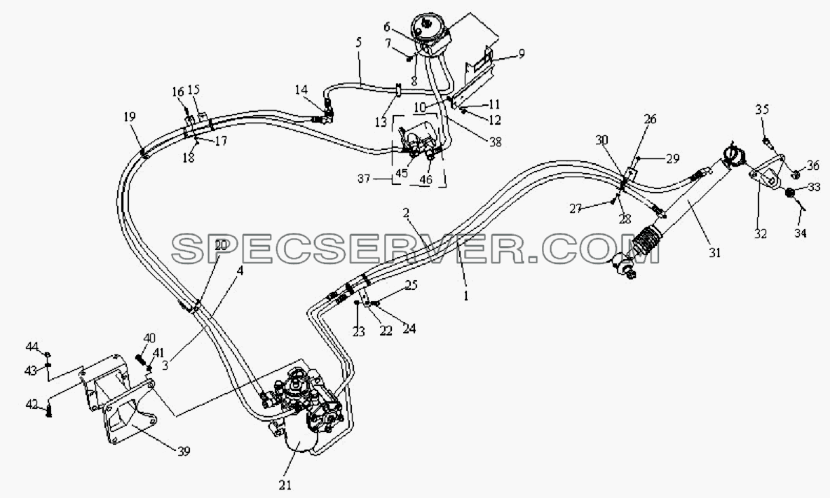 Силовая рулевая магистраль для СА-3312 (P2K2B2T4A2Z) (список запасных частей)