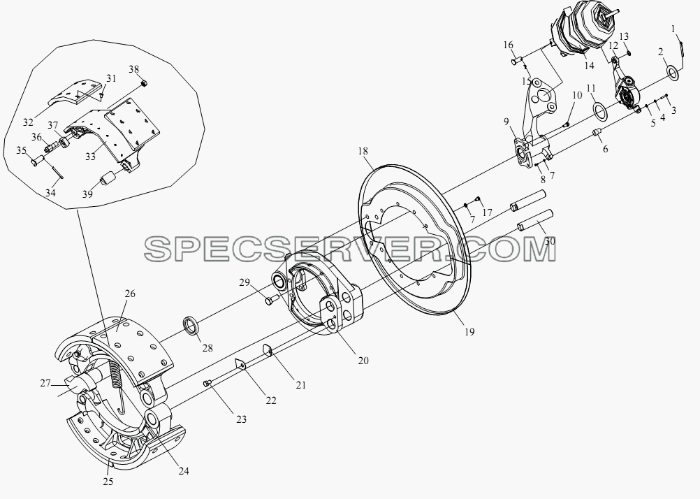 Тормозные механизмы передних колес для СА-3312 (P2K2B2T4A2Z) (список запасных частей)