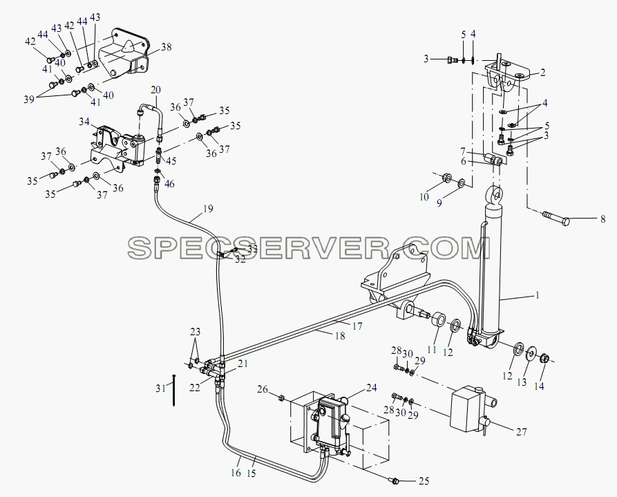 Гидравлическая опора и управляющий механизм опрокидывания кабины для СА-3312 (P2K2LT4E) (список запасных частей)