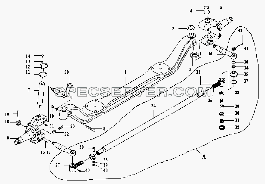 Передний вал и рулевая поперечная штанга (1-ая ось) для СА-3312 (P2K2LT4E) (список запасных частей)