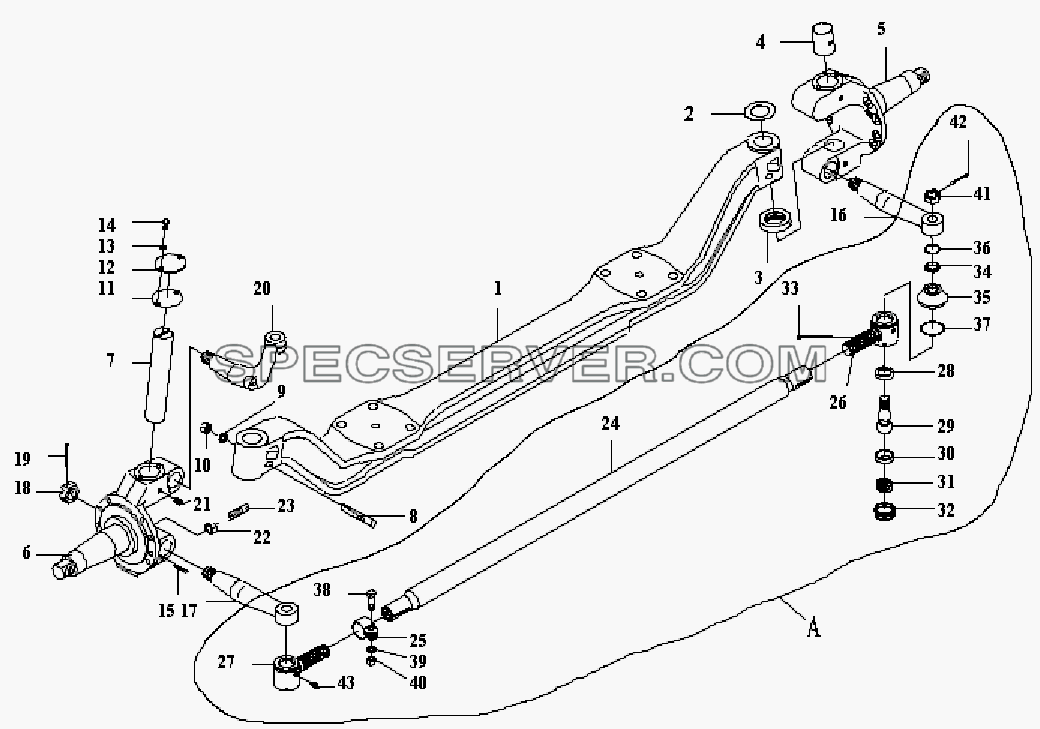 Передняя ось и рулевая поперечная штанга (2-ая ось) для СА-3312 (P2K2LT4E) (список запасных частей)