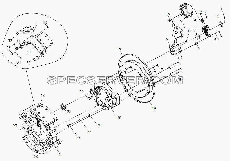 Тормозные механизмы передних колес для СА-3312 (P2K2LT4E) (список запасных частей)