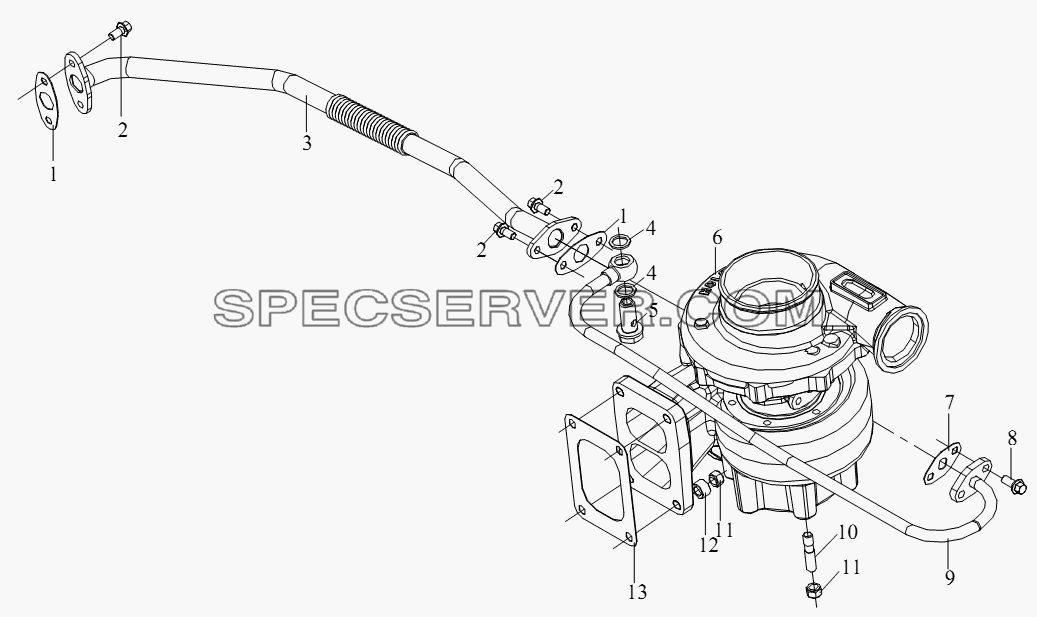 Система турбонаддува для СА-4180 (P66K22A) (список запасных частей)