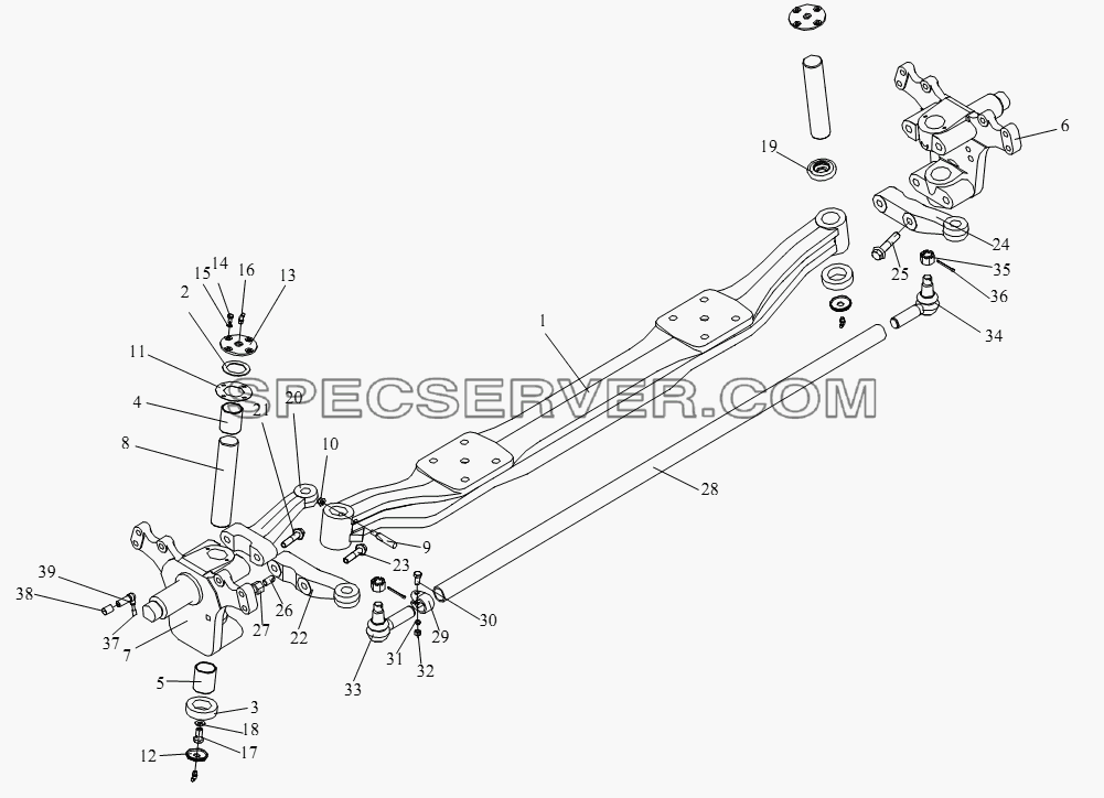 Передняя ось и поперечный рычаг для СА-4180 (P66K22A) (список запасных частей)