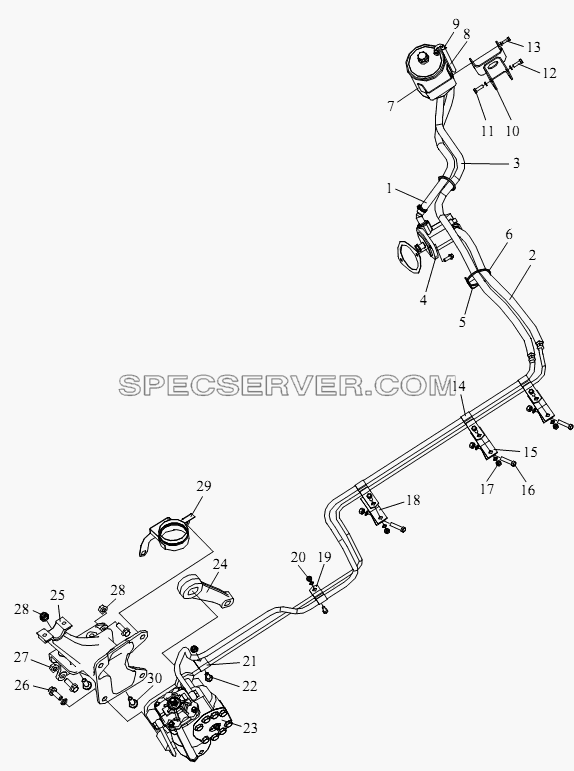 Силовая рулевая магистраль для СА-4180 (P66K22A) (список запасных частей)