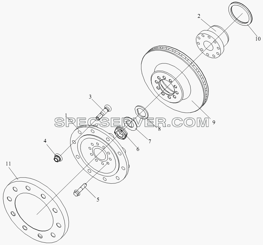 Ступица переднего колеса и тормозной барабан для СА-4180 (P66K2A) (список запасных частей)