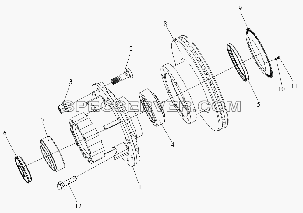 Ступица заднего колеса и тормозной барабан для СА-4180 (P66K2A) (список запасных частей)