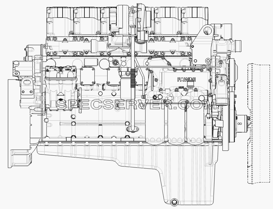 Двигатель (вид справа) для СА-4250 (P66K22T1A1EX) (список запасных частей)