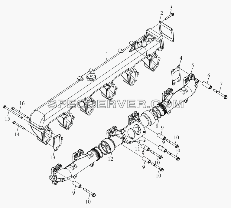 Впускной, выпускной коллектор для СА-4250 (P66K22T1A1EX) (список запасных частей)