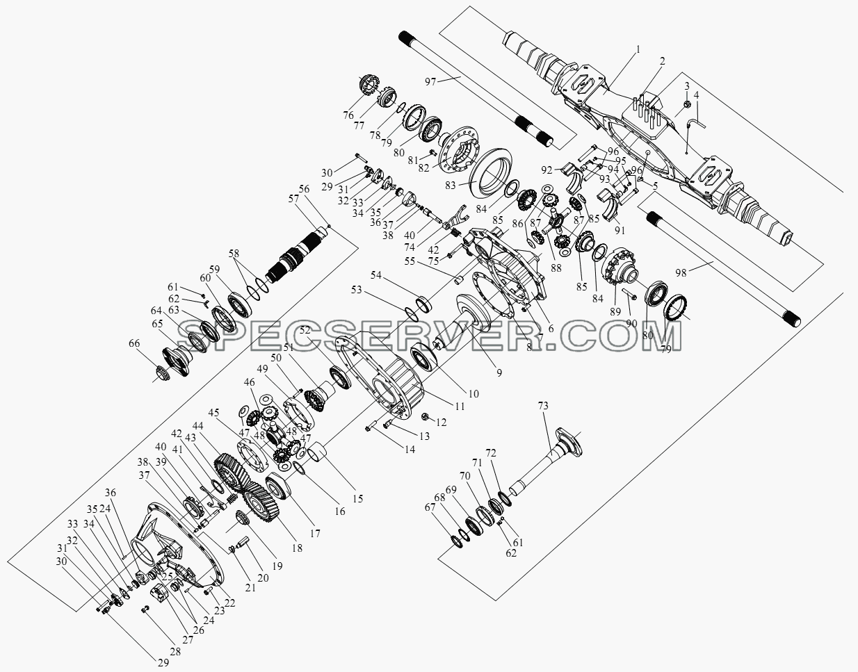 Бортовой редуктор для СА-4250 (P66K22T1A1EX) (список запасных частей)