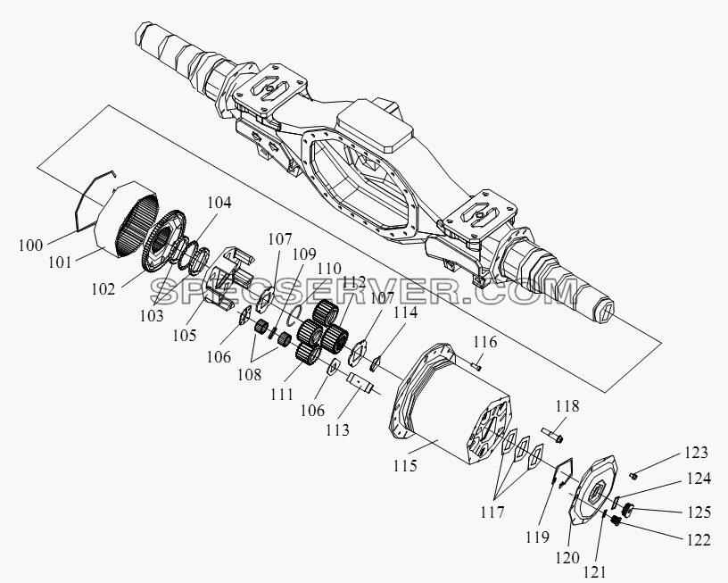 Бортовой редуктор среднего моста для СА-4250 (P66K22T1A1EX) (список запасных частей)