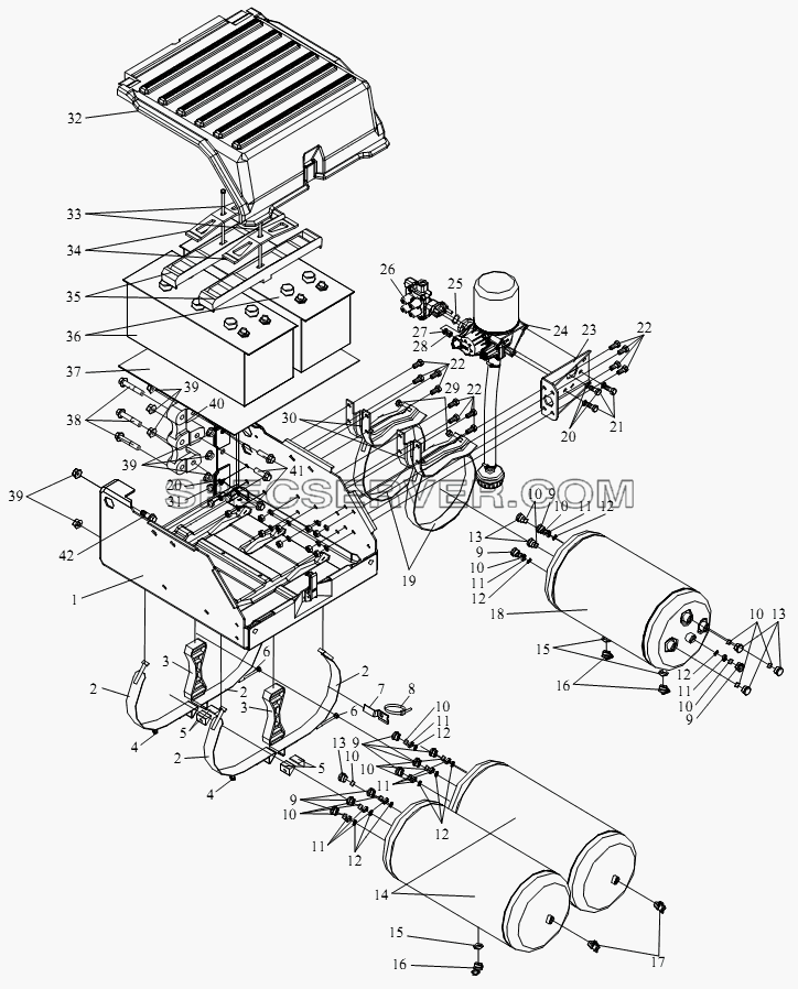 Модуль снабжения энергии пневтормоза и аккумулятора для СА-4250 (P66K22T1A1EX) (список запасных частей)