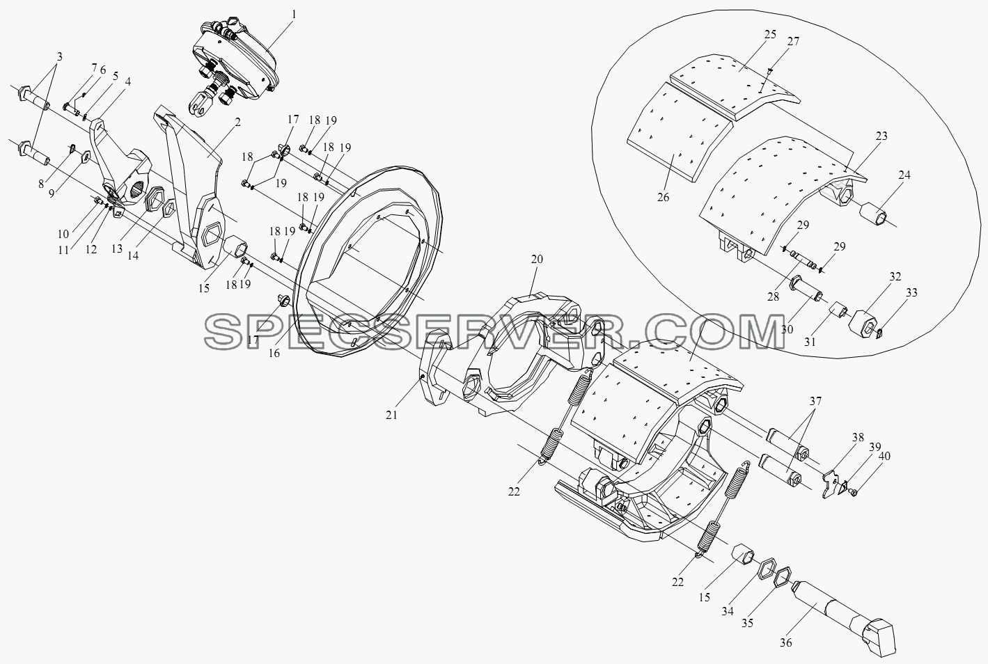 Тормоз переднего колеса для СА-4250 (P66K22T1A1EX) (список запасных частей)