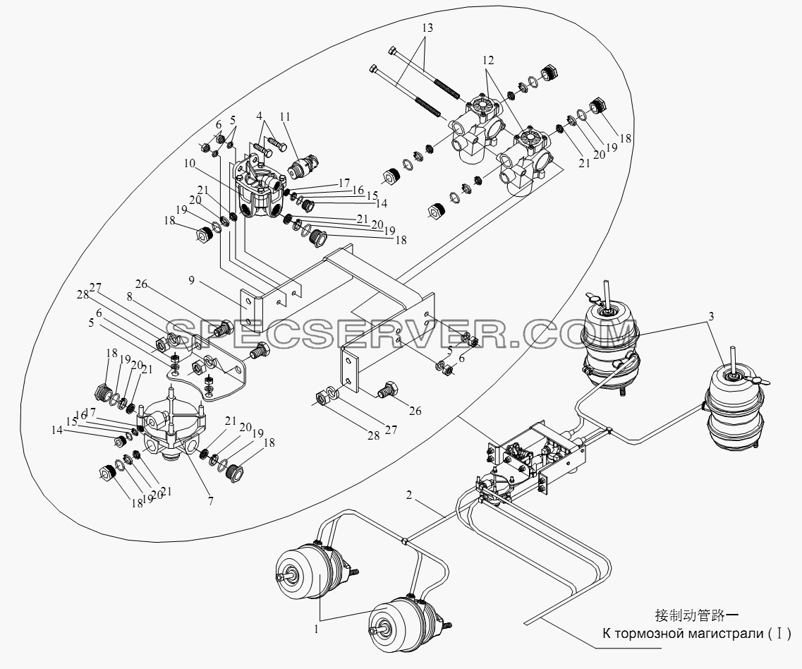 Тормозная магистраль (II) для СА-4250 (P66K22T1A1EX) (список запасных частей)