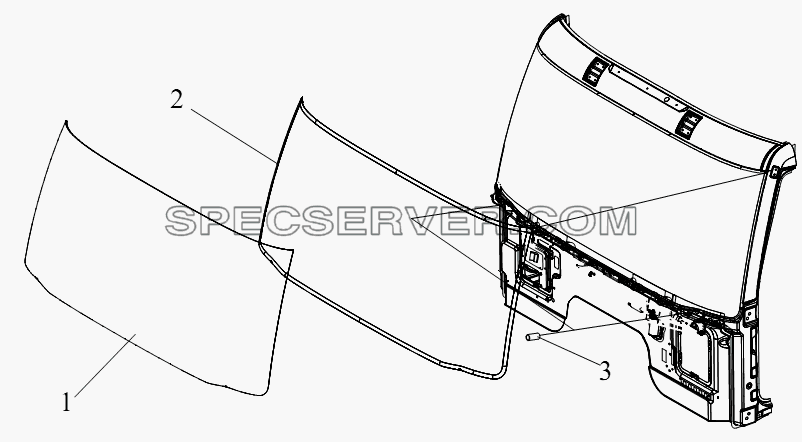 Стекло переднего ветрового окна для СА-4250 (P66K22T1A1EX) (список запасных частей)