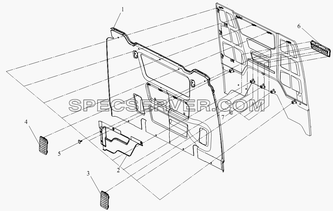 Блок щитка задней обшивки (плоская крыша) для СА-4250 (P66K22T1A1EX) (список запасных частей)