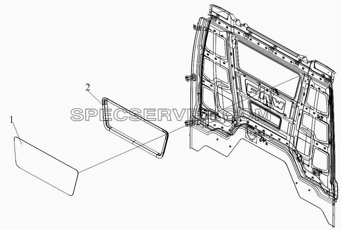 Стекло заднего окна (плоская крыша) для СА-4250 (P66K22T1A1EX) (список запасных частей)