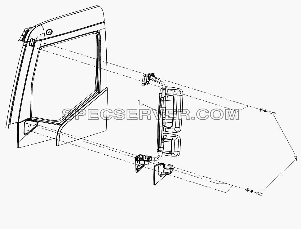 Лево-наружное зеркало заднего вида для СА-4250 (P66K22T1A1EX) (список запасных частей)