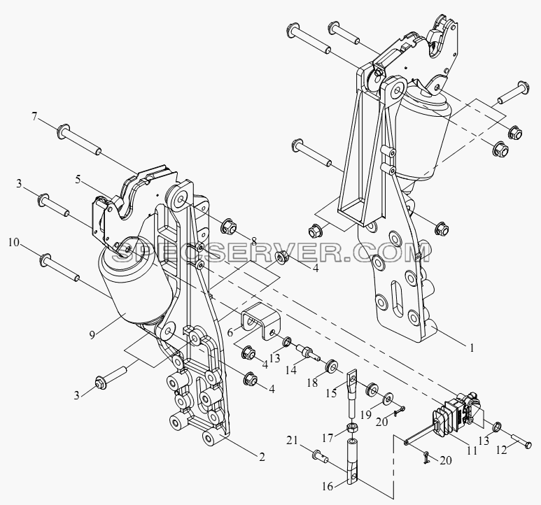 Устройство задней подвески кабины (I, воздушная пружина) для СА-4250 (P66K2T1A1EX) (список запасных частей)
