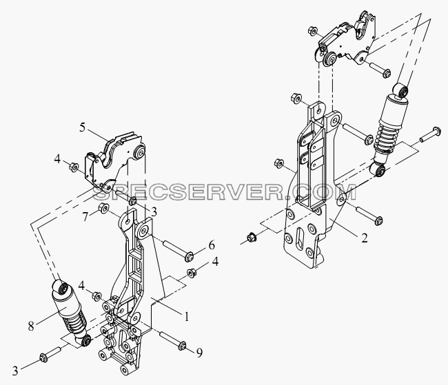 Устройство задней подвески кабины (винтовая пружина) для СА-4250 (P66K2T1A1EX) (список запасных частей)