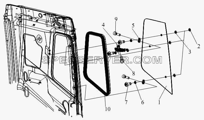 Стекло бокового окна открытого типа (плоская крышка) для СА-4250 (P66K2T1A1EX) (список запасных частей)