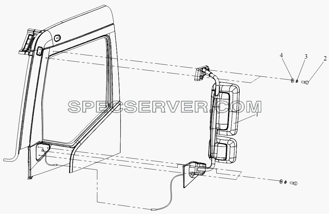 Лево-наружное зеркало заднего вида для СА-4250 (P66K2T1A1EX) (список запасных частей)