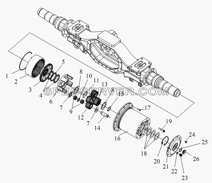Бортовой редуктор для СА-4250 (P66K2T1A1EX) (список запасных частей)