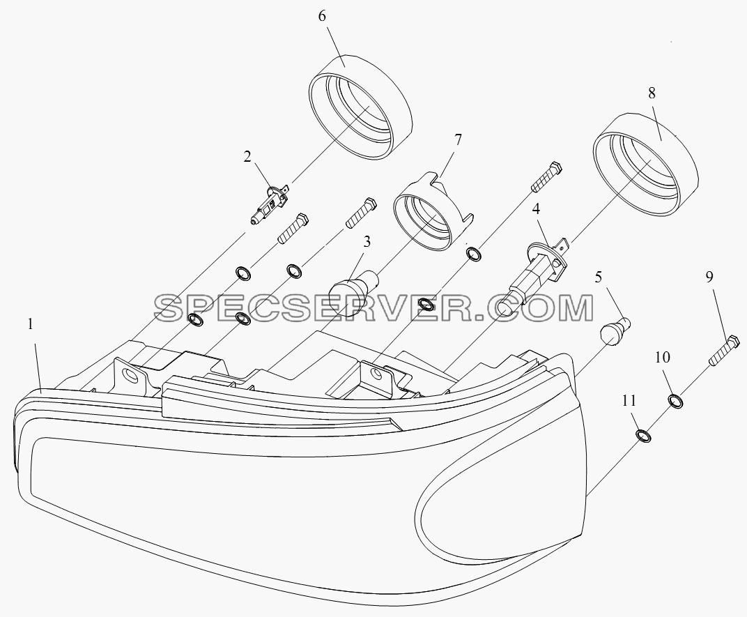 Комбинированная передняя фара для СА-4250 (P66K2T1A1EX) (список запасных частей)
