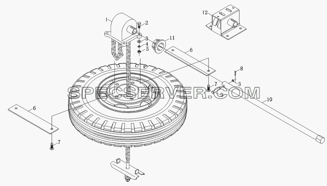 Подъемное устройство запасного колеса для Foton-BJ1049 (список запасных частей)
