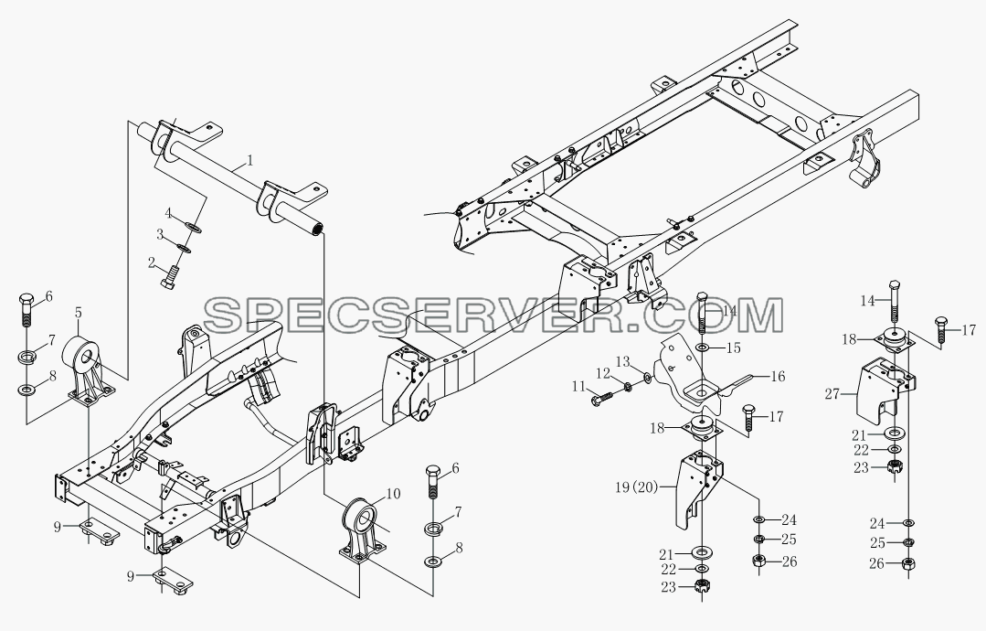 Неподвижное устройство кузова 1SB1805010102 для BJ1039, BJ1049 (Aumark III) (список запасных частей)