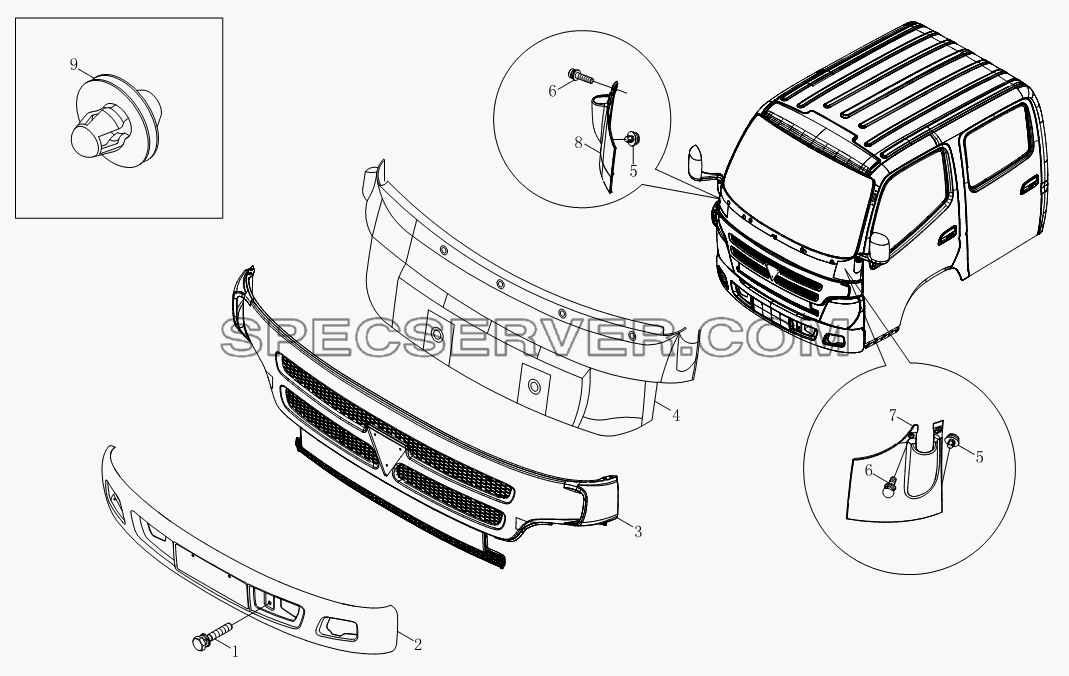 Аксессуары передней обшивки 1SB1805310105 для BJ1039, BJ1049 (Aumark III) (список запасных частей)
