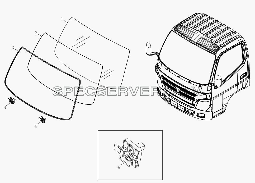 Детали ветрового окна 1SB1805210101 для BJ1039, BJ1049 (Aumark III) (список запасных частей)
