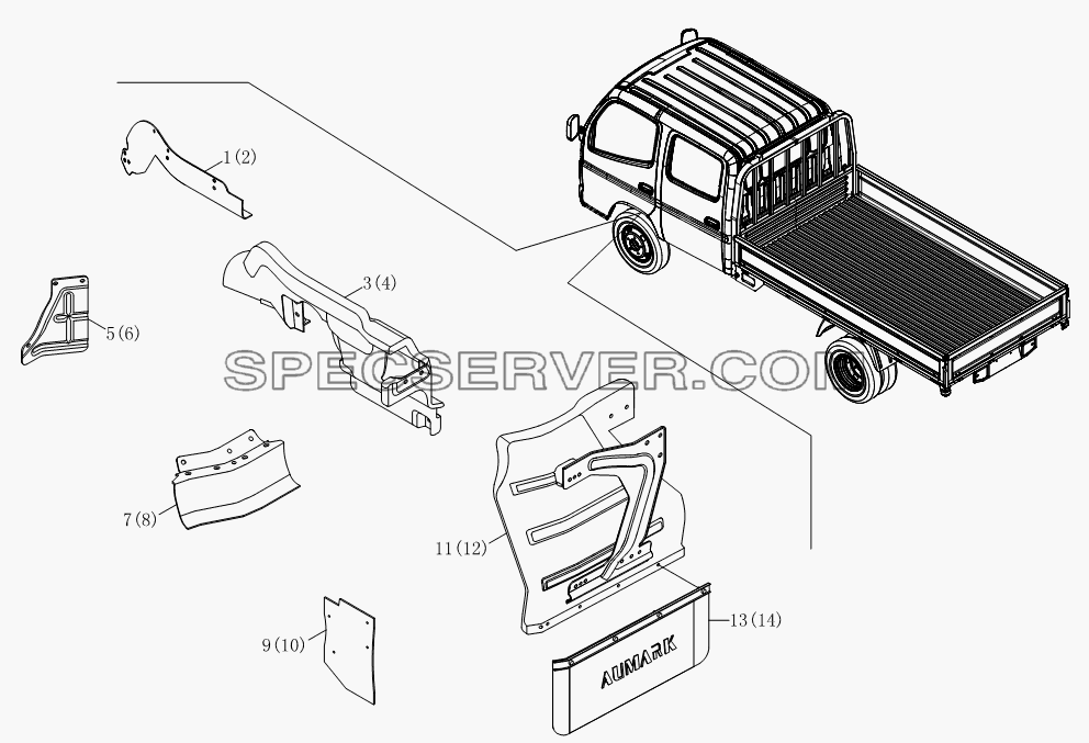 Брызговик колеса 1SB1808430132, 1SB1808430137 для BJ1039, BJ1049 (Aumark III) (список запасных частей)